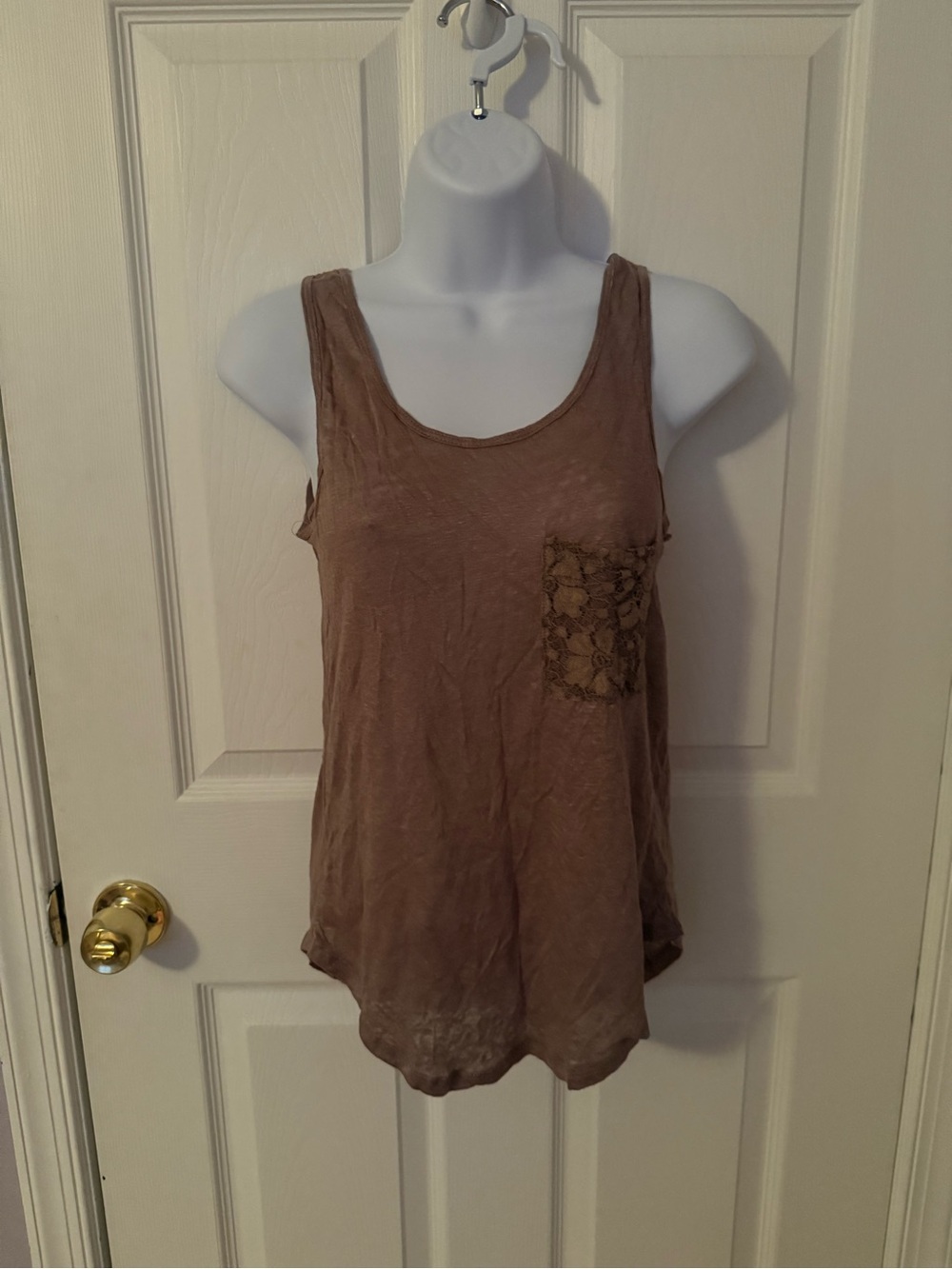Love Culture Taupe Lace Pocket Tank Top